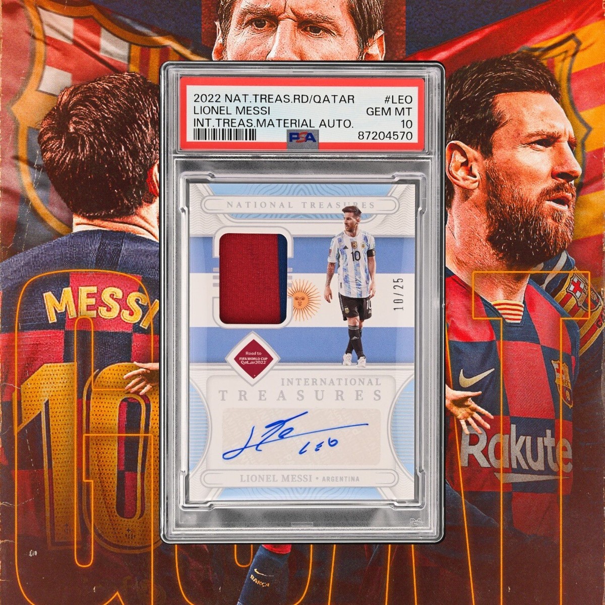2022 National Treasures FIFA Lionel Messi Match Worn Patch Auto 10