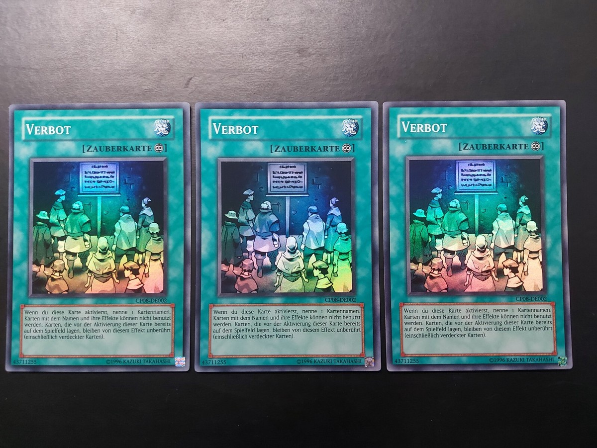 Yugioh - Prohibition CP08-EN002 Super Rare German DE002 Playset x3