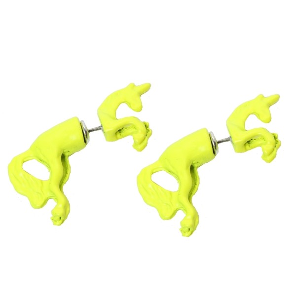 3D Einhorn Ohrringe Ohrstecker Ohrschmuck Earring Unicorn Ohrklemme Gelb-image