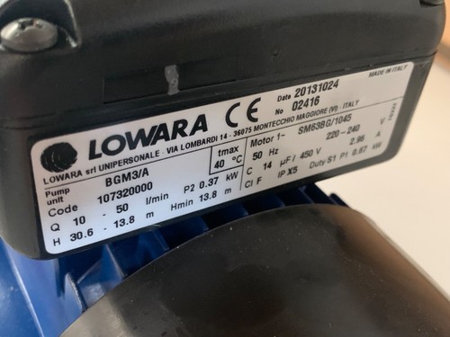 LOWARA BGM3/A * selbstansaugende Pumpe * 0,37kW 0,5Hp * 50l/min * NEU - Bild 4 von 4