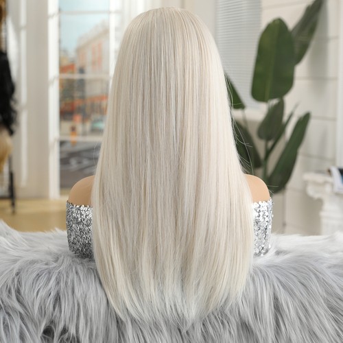 Platinum blonde Synthetic Hair Heat Resistant Lace Front Wigs Long Straight - Picture 4 of 9