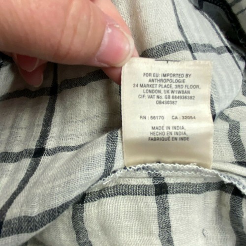 Túnica Anthropologie Floreat Negra Crema Cuadros Borgoña Bordada Cuello en V Pequeña - Imagen 11 de 11