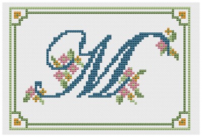 Cross Stitch Sampler Kit or Pattern - Florashell - Alphabet Letter M