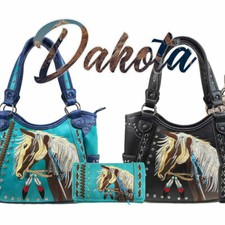 Zelris Women Western Country Dakota Horse Pony Concealed Tote Purse Wallet Set