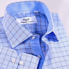 Light Blue Luxury Dress Shirt Formal Business Hounds Tooth Inner Linging Smart