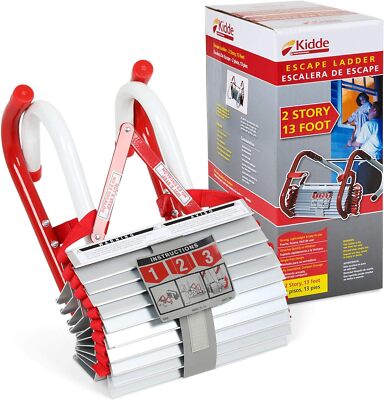 Kidde Emergency Fire Escape Rope Ladder 2 & 3 Story,Foldable Anti-Slip Rungs,Red