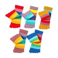 2 Pairs Children Girls Boy Rainbow Stripe Five Finger Toe Socks Fall Winter Warm