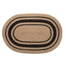 Primitive Place Mat Black Tan Braided Jute Bristol 13" x 19" Oval Country Rustic