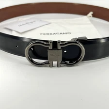 Authentic SALVATORE FERRAGAMO men's patent leather belt black brown reversible