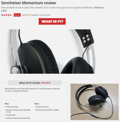 Sennheiser MOMENTUM 1.0 Wired Over Ear Headphones -What HiFi 2013 Awards - - Picture 14 of 14
