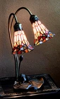 Vintage Art Nouveau Tiffany Style Double Arm Lily Lamp w/ 2 Stained Glass Shades