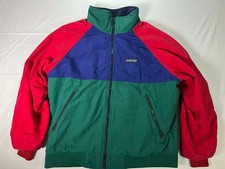 Vintage Lands End Squall Bomber Jacket Red Blue Green Colorblock L Made in USA
