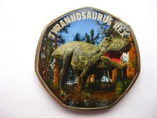 Coloured Tyrannosaurus Rex Dinosaur 50p Shaped Coin - Available on eBay