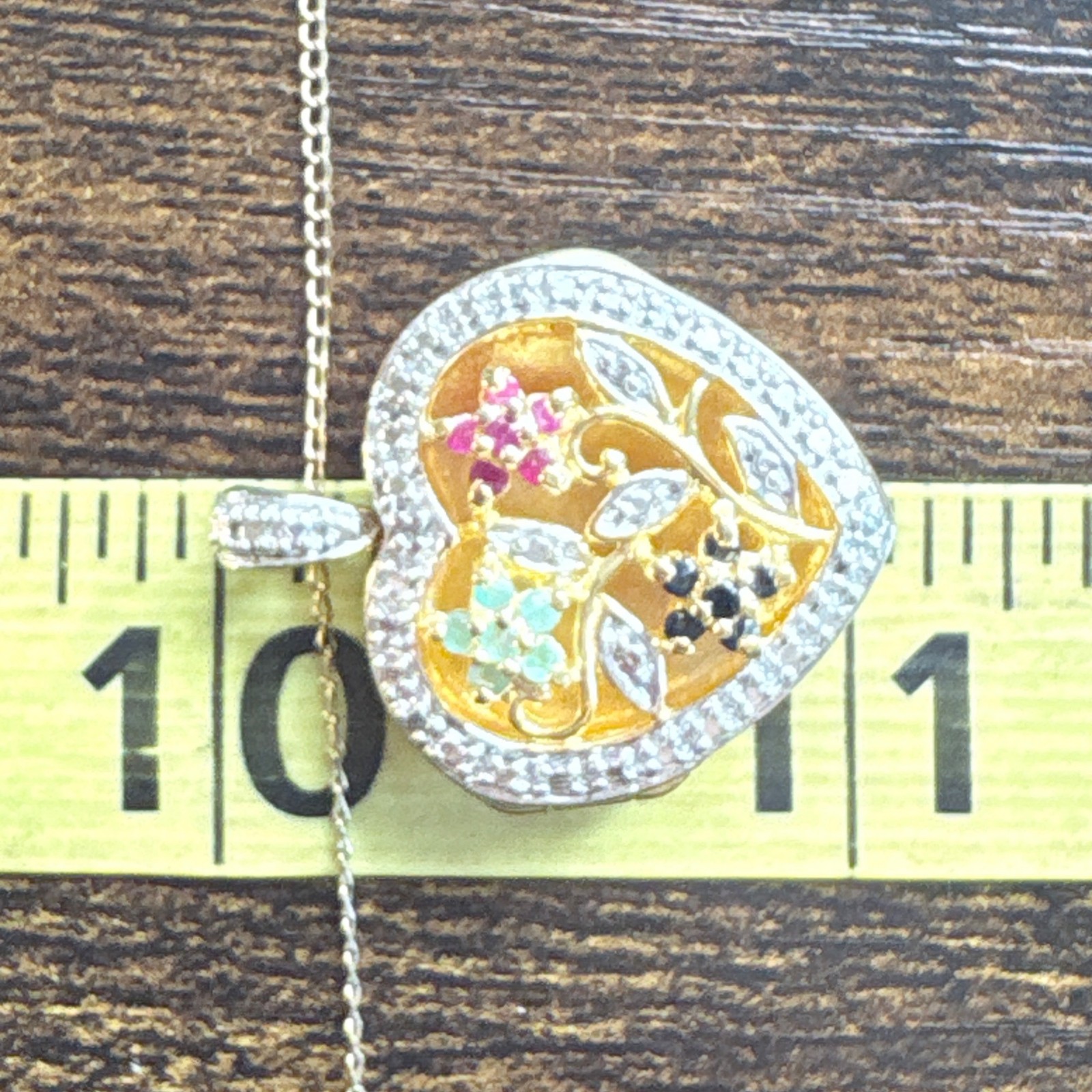 VTG Sterling Silver 925 Ruby Emerald Sapphire Hea… - image 11