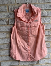 Columbia Sleeveless Button Front Collared Cotton Blend Shirt Women's Size S