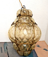 Ancienne lanterne venitienne en verre souffle ambree encagee parfait etat