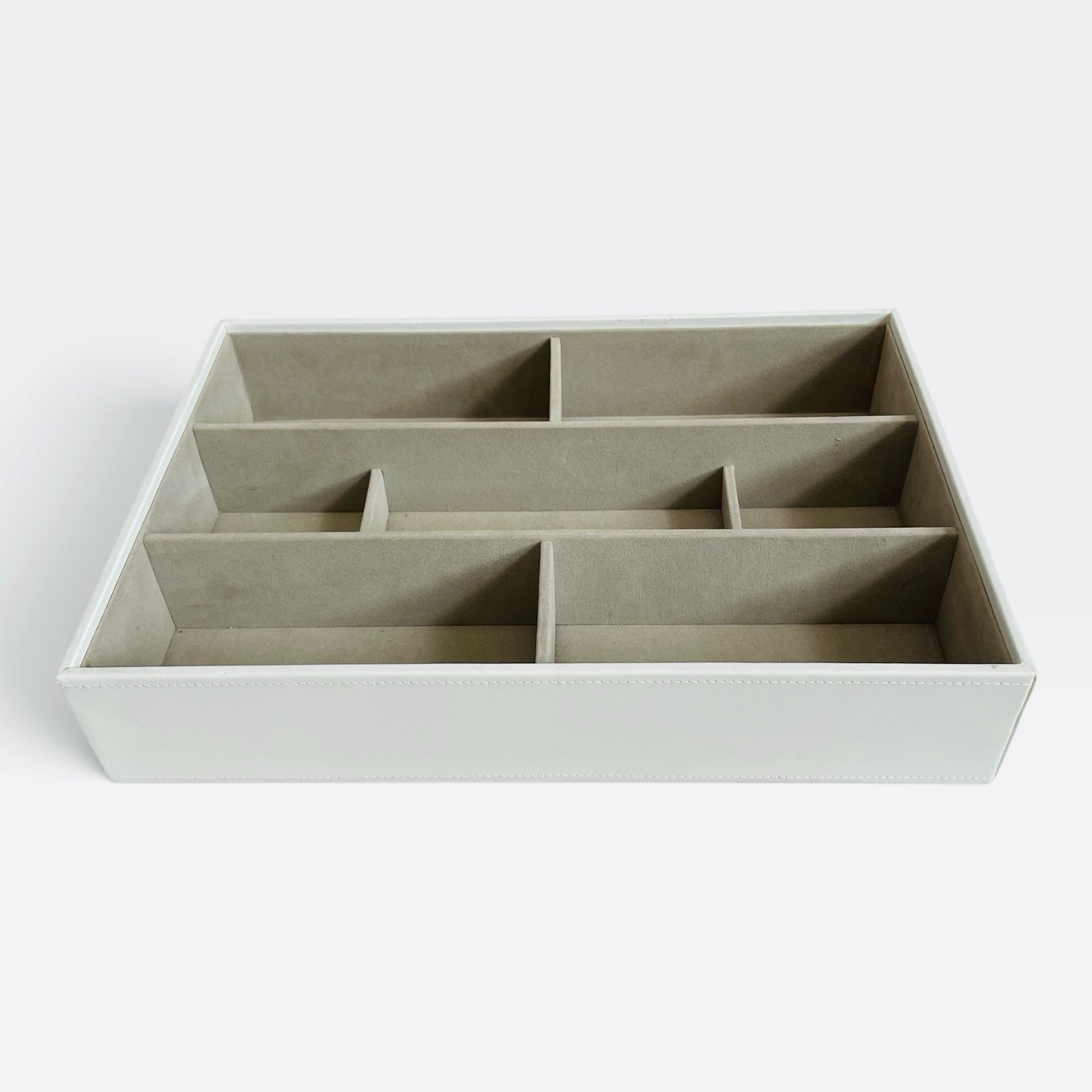 STACKERS White Faux Leather 7-Compartment Jewelry Tray 14x9.75x2.75"