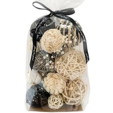 Black Decorative Balls for Bowls, Assorted Wicker Rattan Balls Decorative, Bo...