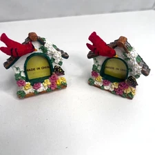 Birdhouse Cardinal Mini Picture Frames Set of 2 Kitschy Cottage Core Decor