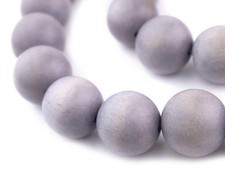 Light Grey Round Natural Wood Beads 24mm Large Hole 16 Inch Strand