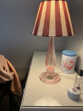 Bedroom Table Lamp, Laura Ashley Glass Base + Pooky Striped Shade