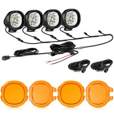 4Pcs AUXBEAM 4" 90W LED Pods Work Light Bar Flood Driving Fog Lamp Amber Covers