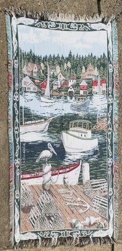 VTG Goodwin Weavers Coastal Nautical Beach Tapestry Throw 100% Cotton Blanket - Picture 13 of 16