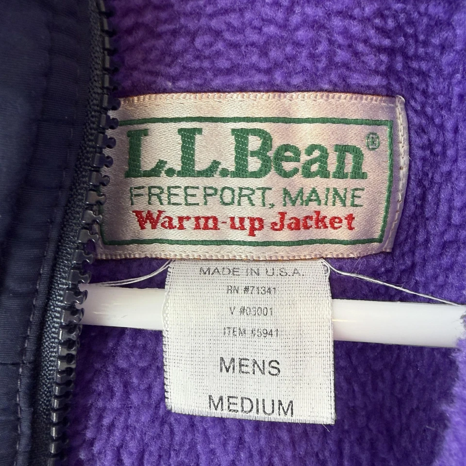 Vintage LL Bean Jacket Mens Medium Navy Purple Warm Up Fleece Lined Made USA 90s - Image 4 of 4
