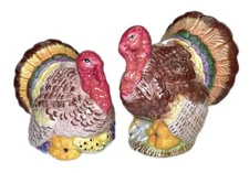2 Fitz & Floyd Turkey Candle Stick Holders Autumn Bounty Vtg 1997 Thanksgiving