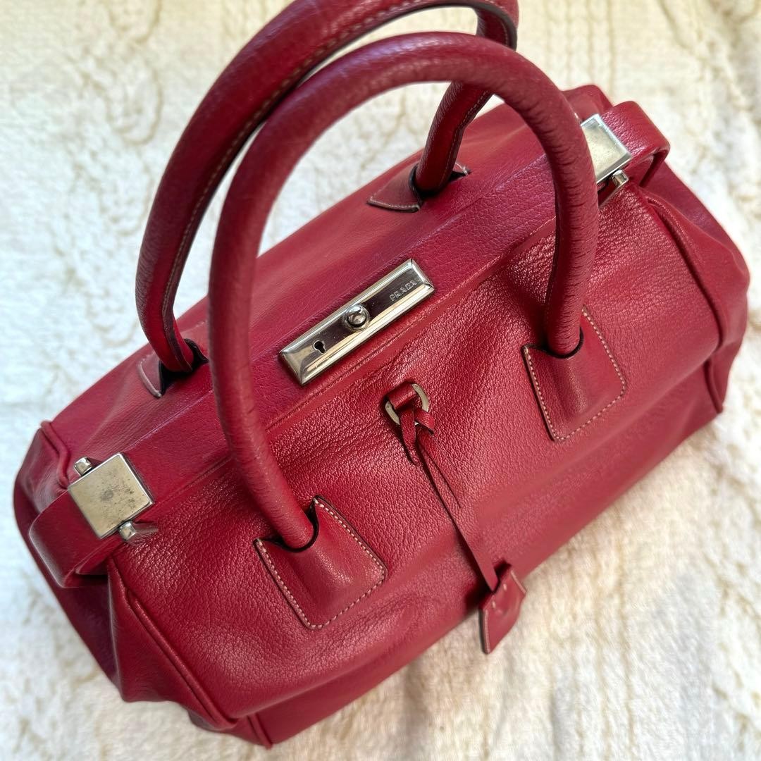 PRADA Hand Bag Clasp Purse Leather Red Silver thumbnail 3