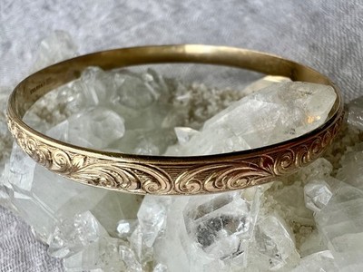 Vintage Binder Bros BB 12K GF Etched Scroll Bangle Bracelet Gold Filled