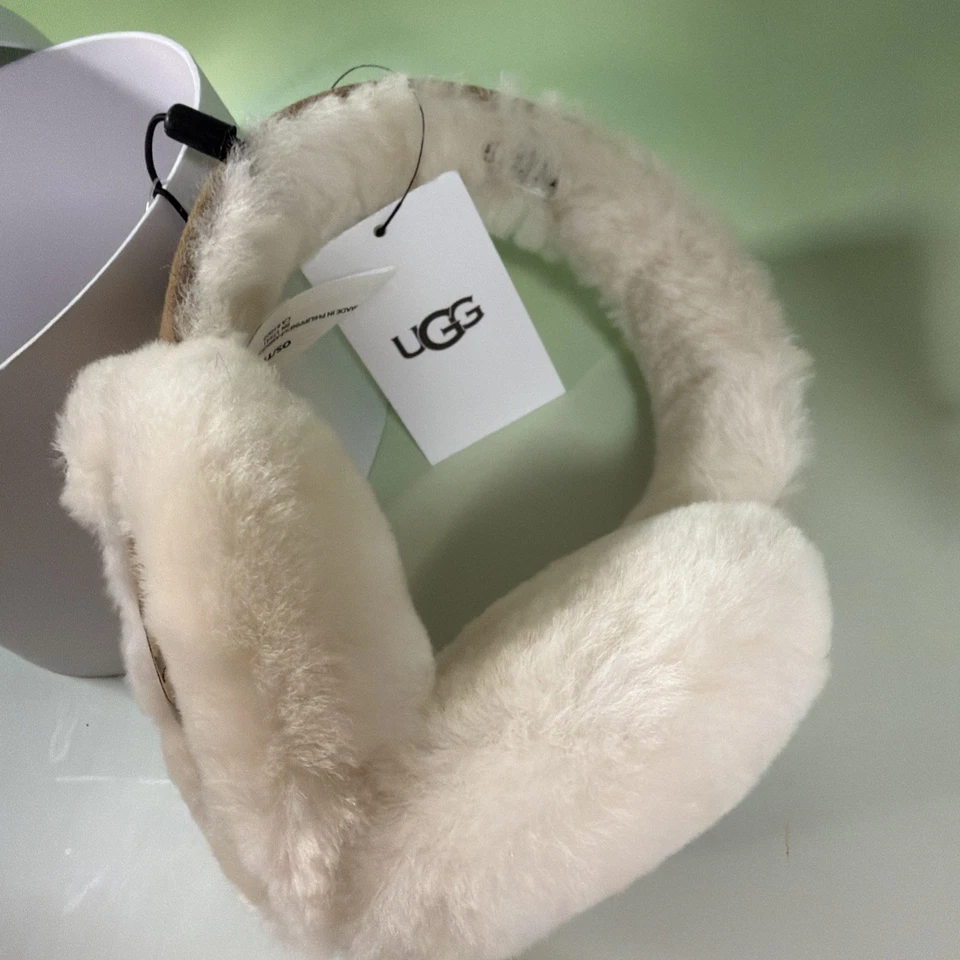 Orejeras UGG para mujer piel de oveja piel de oveja ribete de cuero castaño nuevas en caja Foto 2 de 4