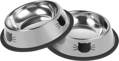 2 Pcs Non-Slip Stainless Steel Small Cat Food Bowls - Unbreakable, Thicken 7 Oz