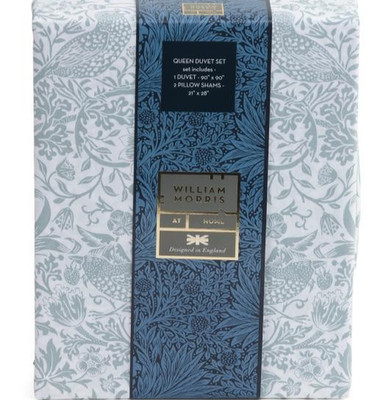 WILLIAM MORRIS QUEEN duvet set STRAWBERRY THIEF TONAL-SOFT MINERAL 100% cotton