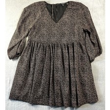 Madewell Dress Women Black Tan Animal Print V Neck Long Sleeve Medium