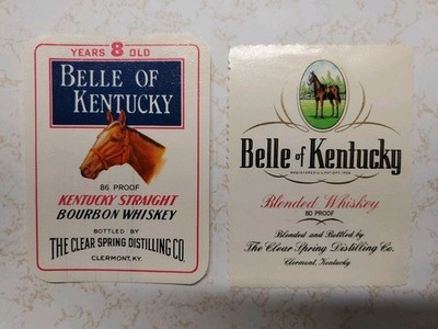 2 Vintage Belle of Kentucky Bourbon and Blended Whiskey Labels