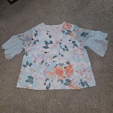 Calvin Klein Floral Chiffon V-Neck Bell Sleev...