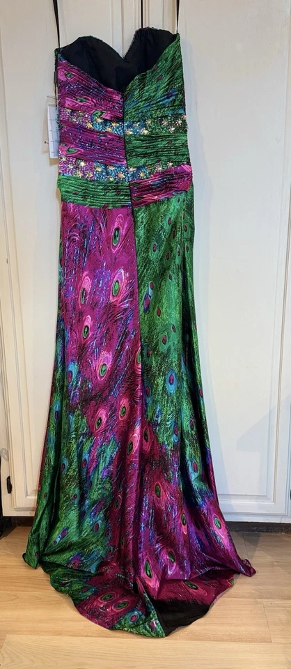 Precioso vestido de graduación vintage de pavo real con cuentas talla 8 Foto 3 de 4