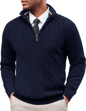 Mens Quarter Zip Sweater Cable Knitted Pullover Sweaters Textured Solid Colors S