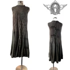 BURNING TORCH USA $900 Khaki Green Embroidery, 100% Cotton, Panel Midi Dress M