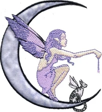 Patch - C&D Visionary - Amy Brown Moon Fairy & Cat 3.5x3.75" Embroidered Iron-On