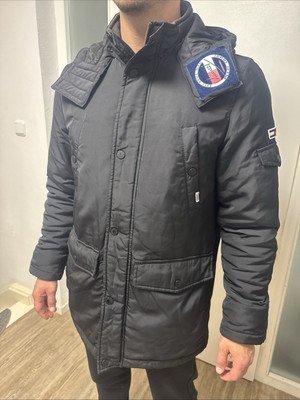 Herren Tommy Jeans Hilfiger Winter Jacke Schwarz M mit Kapuze 
