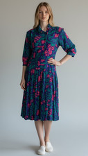 Vintage Moonglow Purple Rayon Pink Blue Floral Midi Dress Size 4 XS/S
