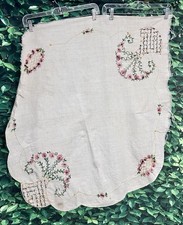 Hand Embroidered Tablecloth Table Topper Basket Floral Linen 33" Unfinished Edge