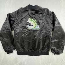 Vintage Hartwell Jacket Mens Large Satin Snap Button Embroidered Bass Fish 90s