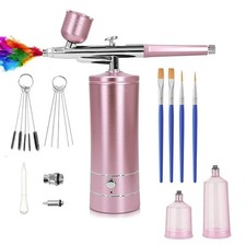 Cordless Airbrush Kit 48PSI Rechargeable Air Compressor 0.3mm Nozzle Pink
