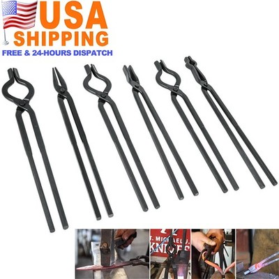 Beginner Blacksmith Tongs Knife Making Metal Forge Blade Flat Wolf Jaw Tool 6PCS