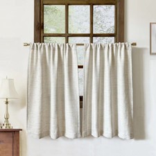 Faux Linen Kitchen Curtains 36 Inch Length Cafe Curtain Tiers for Living Room...