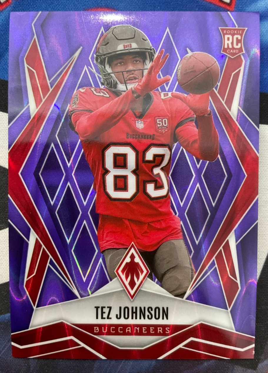2025 Panini Phoenix Football #166 Tez Johnson RC Purple Seismic 22/49 (BK)