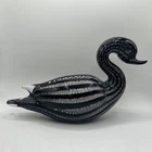 RARE VINTAGE MURANO GLASS STRIPED SWAN FIGURINE 10x6” LABELED BR?? MID CENTURY
